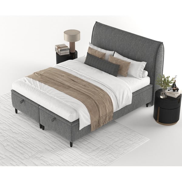 Letto matrimoniale imbottito grigio con contenitore 200x200 cm Pearl - Maison de Rêve-image-4