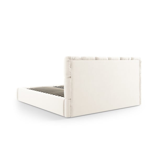 Letto matrimoniale imbottito color crema in velluto con contenitore con rete inclusa 180x200 cm Bellis – Micadoni -image-4