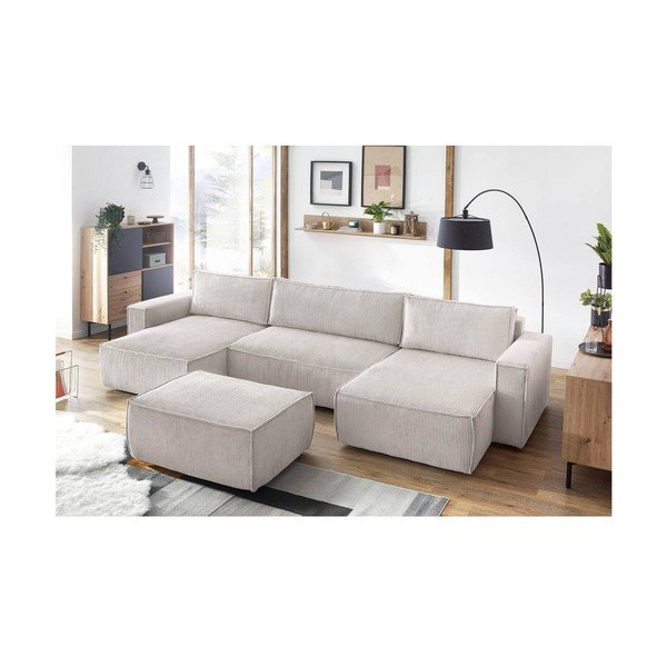 Sgabello in velluto a coste beige Nihad - Bobochic Paris-image-1