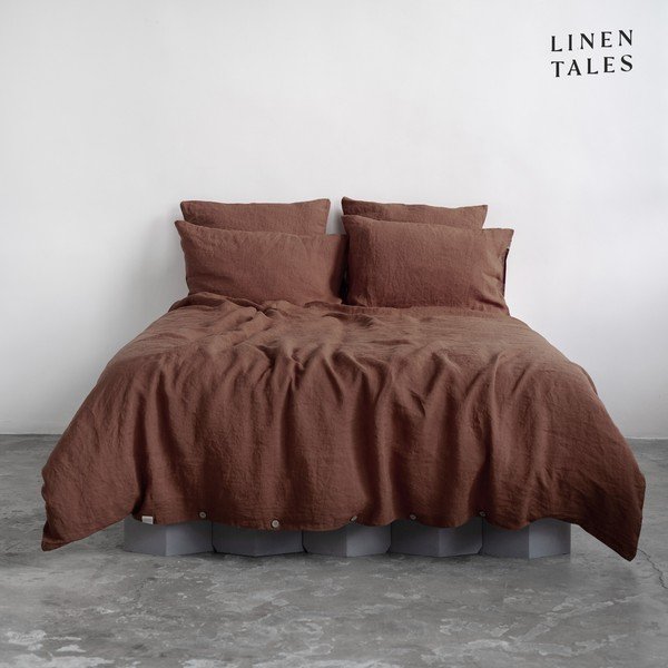 Set copripiumino e federa marrone scuro in lino per letto singolo 140x200 cm Chocolate – Linen Tales