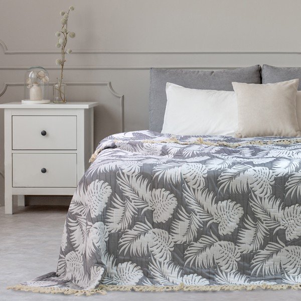 Copriletto grigio Tropical Leafes, 240 x 260 cm Tropical Leaves - DecoKing-image-3