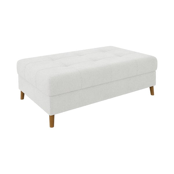 Poggiapiedi bianco con rivestimento in bouclé Ariella – Ropez