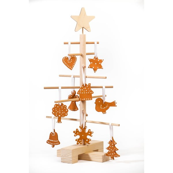 Set di albero di Natale in legno e 14 ornamenti in terracotta, altezza 45 cm - Nature Home