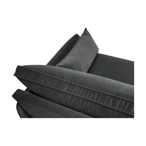 Divano in velluto grigio scuro con gambe nere , 198 cm Lento - Kooko Home-image-4