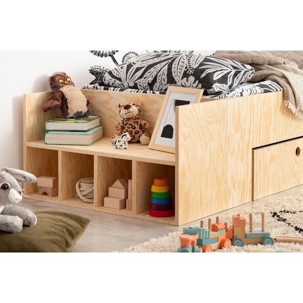 Letto da bambini estraibile di colore naturale con contenitore con rete inclusa 70x160 cm MLC – Adeko-image-3