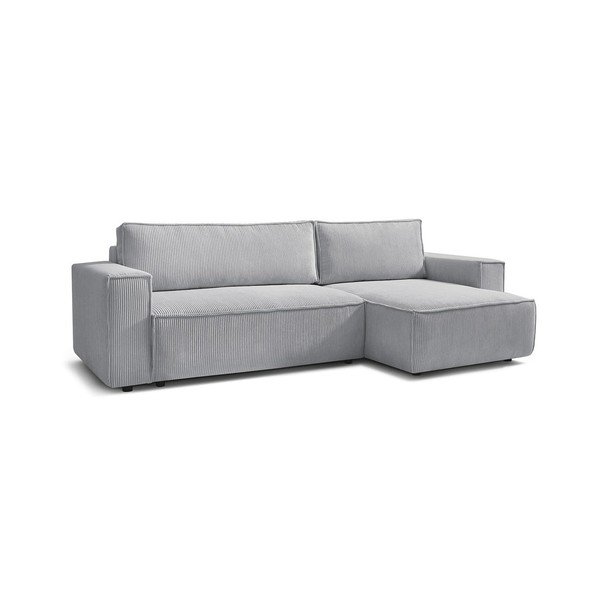 Divano letto a coste grigio chiaro ad angolo variabile Nihad - Bobochic Paris-image-4