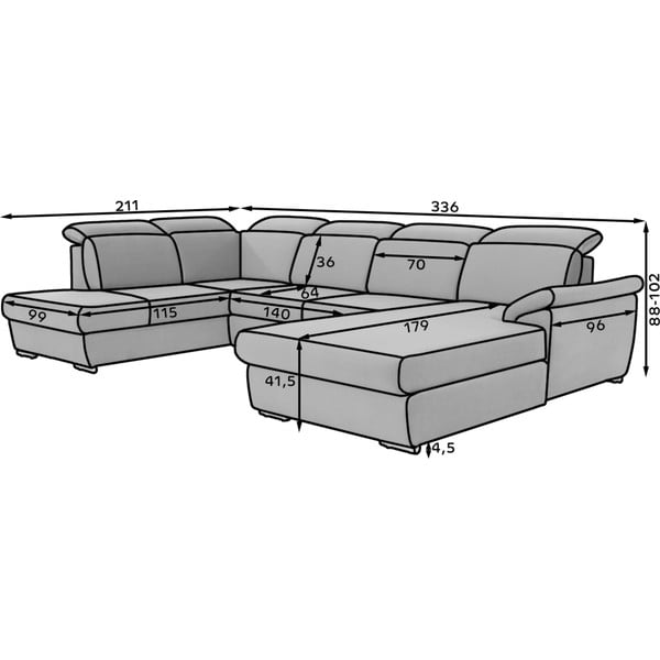 Divano angolare nero allungabile (con penisola a sinistra/a U) Evanell – ELTAP-image-3