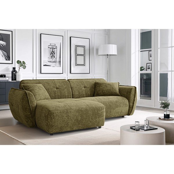 Divano angolare verde (con penisola a sinistra/con chaise lounge) con rivestimento in ciniglia Nelia – Ropez-image-1