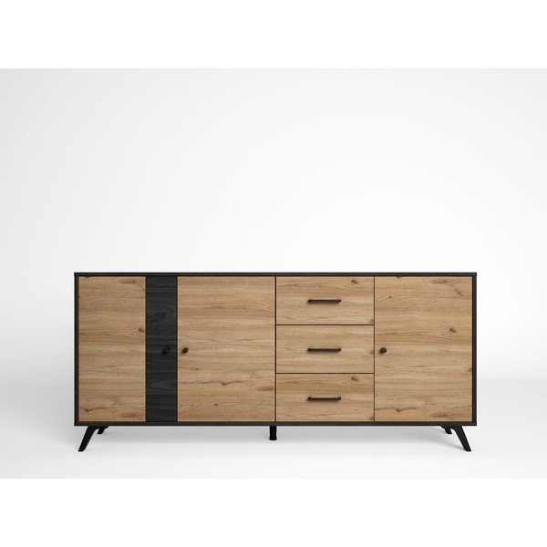 Cassettiera bassa nera/naturale in rovere 181x81 cm Bocami - Marckeric-image-1