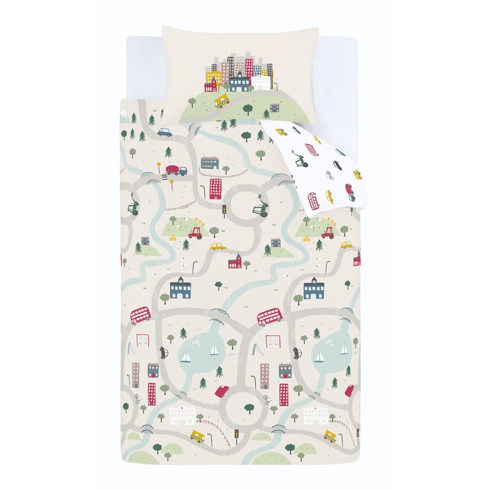 Biancheria da letto per bambini bianca/beige in cotone per letto singolo 135x200 cm Transport – Bianca | Biancheria da letto per bambini