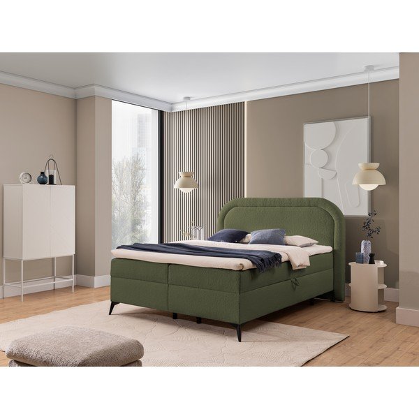 Letto boxspring verde con contenitore 160x200 cm Ornes – Ropez-image-1