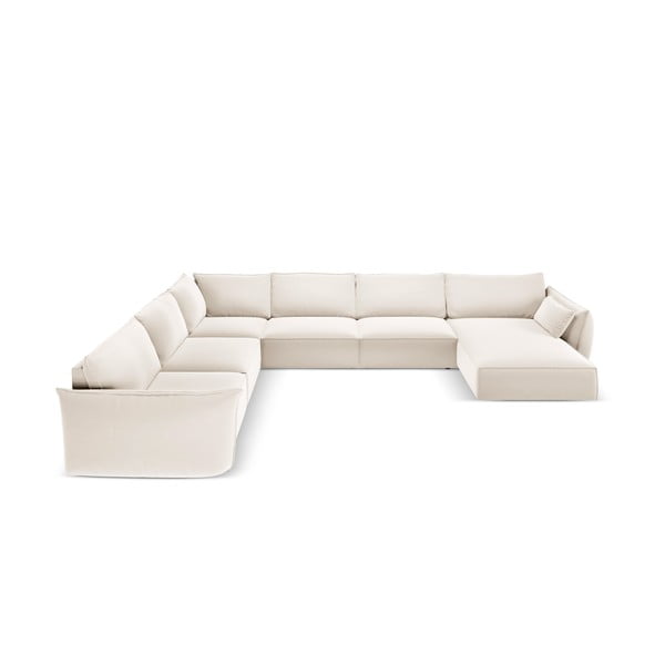 Divano angolare beige (con penisola a sinistra/a U) con rivestimento in velluto Vanda – Mazzini Sofas