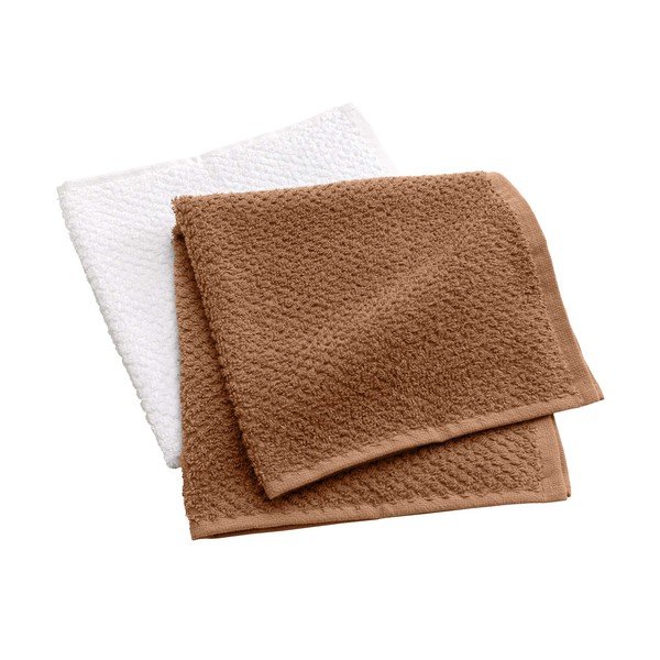 Set di asciugamani tipo terry bianchi/color terracotta in cotone 2 pz 50x50 cm Gourmet – douceur d'intérieur