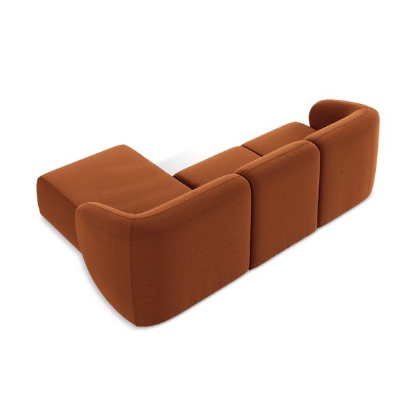 Divano angolare color terracotta (con penisola a destra/con chaise lounge) con rivestimento in velluto Lani – Makamii-image-3