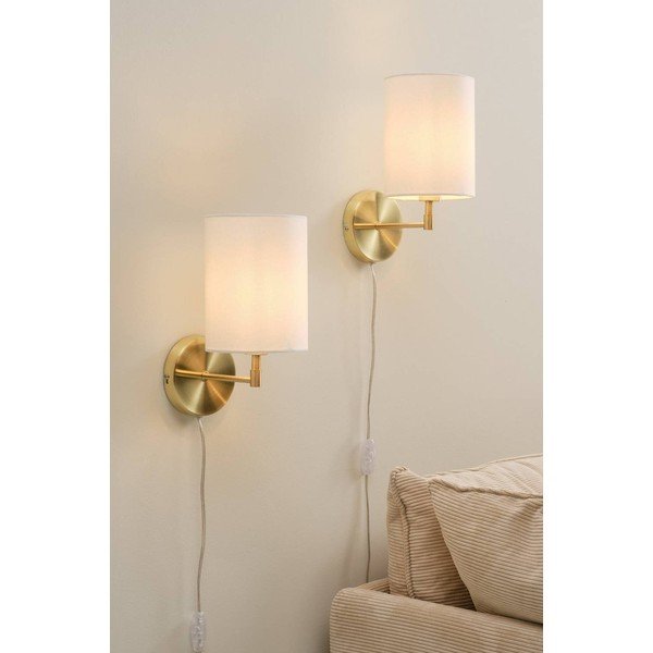 Lampada da parete color crema/color ottone in tessuto con alimentazione a corrente Seth – Jotex-image-1