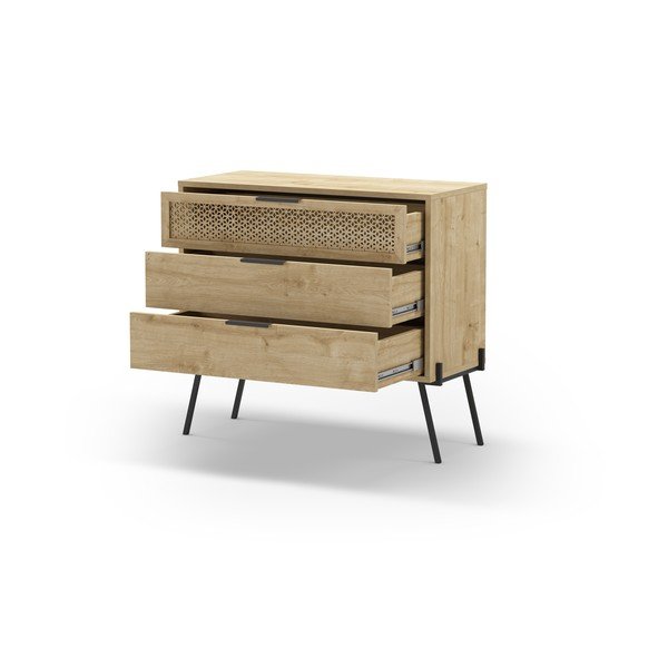 Cassettiera bassa in rovere decorato in colore naturale 90x83 cm Ecrin - Marckeric-image-3