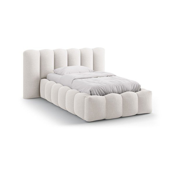 Letto singolo imbottito color crema con contenitore con rete inclusa 90x200 cm Lupine – Micadoni 
