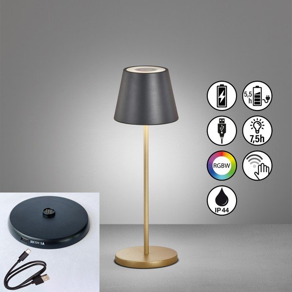 Lampada da tavolo a LED con paralume in metallo nero e oro (altezza 34 cm) Cosenza - Fischer & Honsel-image-1