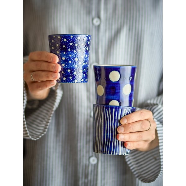 Tazzine in set per espresso blu scuro in gres 3 pz 190 ml Minoa – Bloomingville-image-1