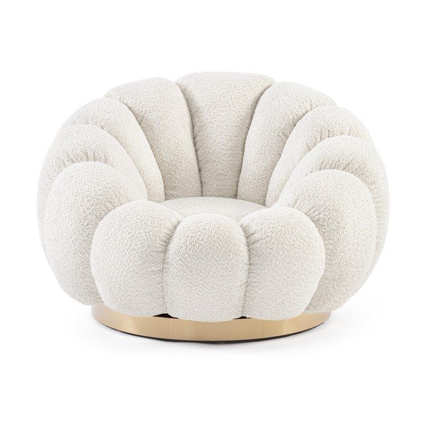 Poltrona color crema girevole con rivestimento in bouclé Florel – Bizzotto-image-2