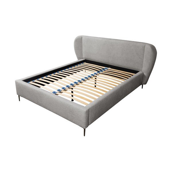 Letto matrimoniale imbottito grigio chiaro con rete inclusa 140x200 cm Makana – Makamii-image-2