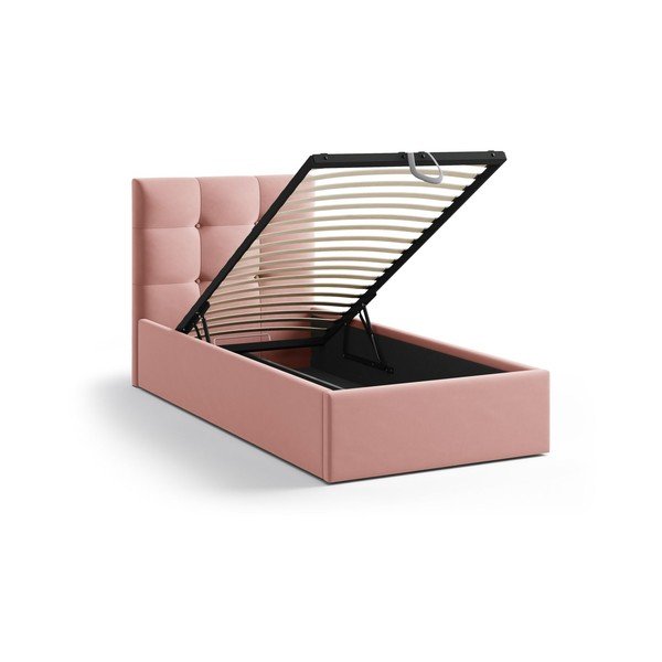 Letto singolo imbottito rosa con contenitore con rete inclusa 90x200 cm Phaedra – Micadoni -image-1