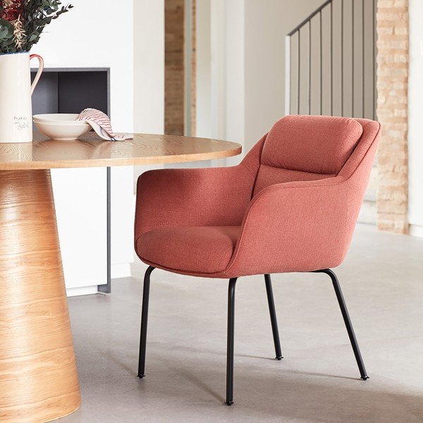 Sedia da pranzo rosa in imbottito con braccioli Sadira – Teulat-image-1