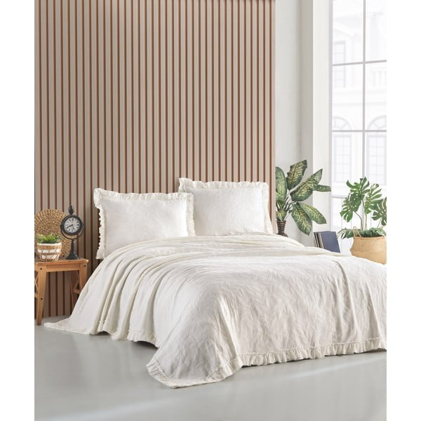 Set copriletto e federe crema per letto matrimoniale 220x240 cm Ilda - Mijolnir