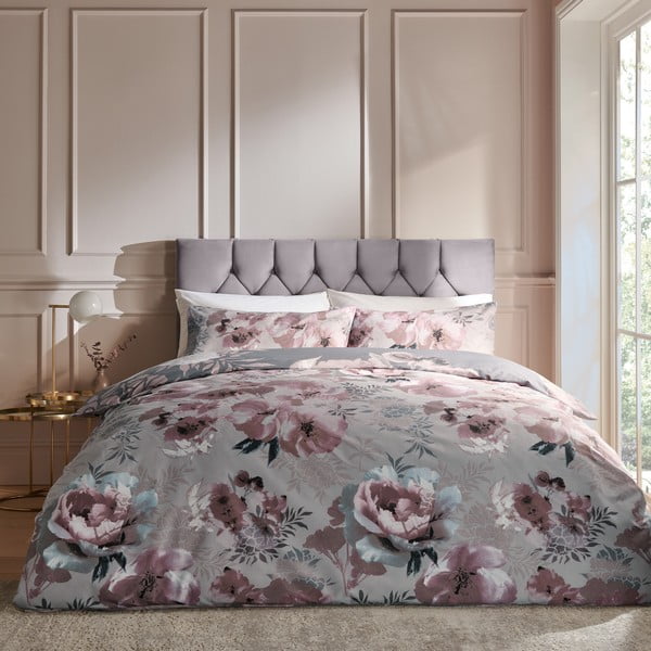 Set copripiumino e federa rosa e grigio per letto matrimoniale e per letto esteso 230x220 cm Dramatic Floral – Catherine Lansfield-image-2