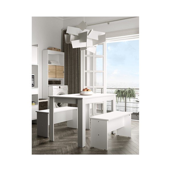 Tavolo da pranzo bianco con 2 panche Nice - TemaHome-image-2
