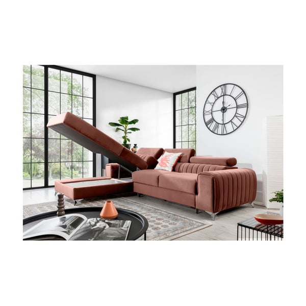 Divano angolare rosa allungabile/con contenitore (con penisola a sinistra/con chaise lounge) e rivestimento in velluto Grayson – ELTAP-image-3