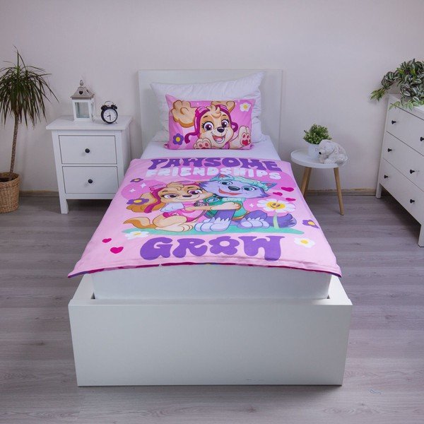 Set copripiumino e federa da bambini rosa in cotone per culla 100x135 cm Paw Patrol "Pawsome friendships grow" – Jerry Fabrics-image-1