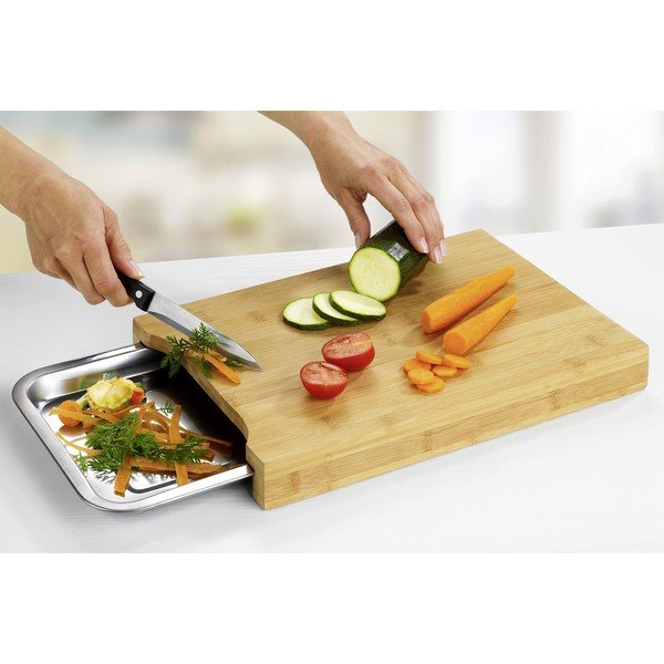 Tagliere in bambù con vassoio in acciaio inox 24,5x35 cm - Maximex-image-1