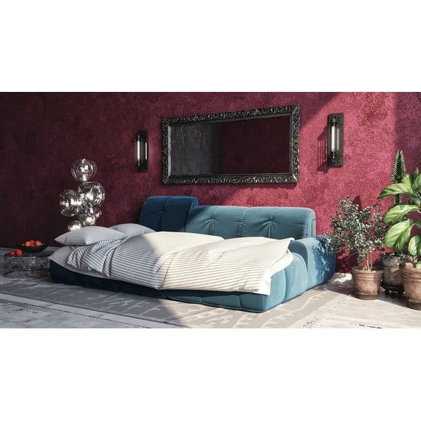 Divano letto angolare Devichy in velluto blu scuro, angolo sinistro Tous - devichy-image-1