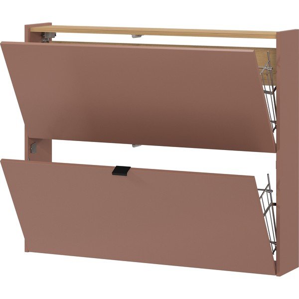 Scarpiera marrone con effetto rovere con ante ribaltabili/da parete 100x83x18 cm Ameca – Germania-image-3