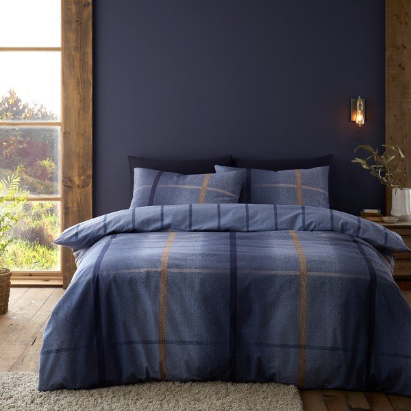 Set copripiumino e federa blu scuro in flanella per letto matrimoniale e per letto esteso 230x220 cm Melrose Tweed Check – Catherine Lansfield-image-1
