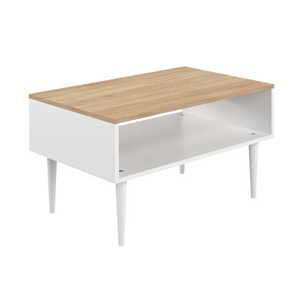 Tavolino bianco con piano in rovere 80x47 cm Horizon - TemaHome-image-3