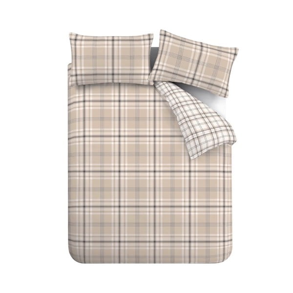 Biancheria marrone-beige per letto matrimoniale 200x200 cm Kelso Check - Catherine Lansfield-image-2