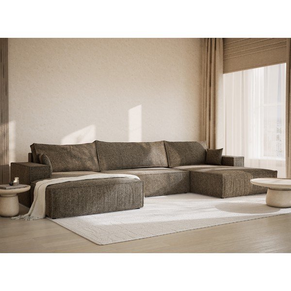 Divano angolare marrone allungabile/con contenitore (a U) con rivestimento in ciniglia Kyoto – Maison de Rêve-image-1