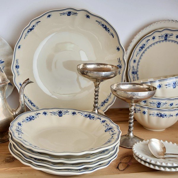 Piatto fondo blu/beige in gres ø 24,5 cm Vila – Costa Nova-image-1