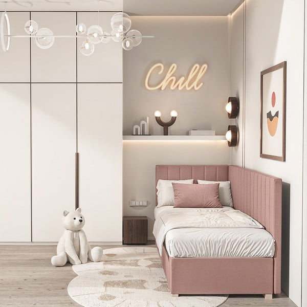 Letto da bambini con sponde rosa con contenitore con materasso incluso 90x200 cm Snugi – Ghado-image-1