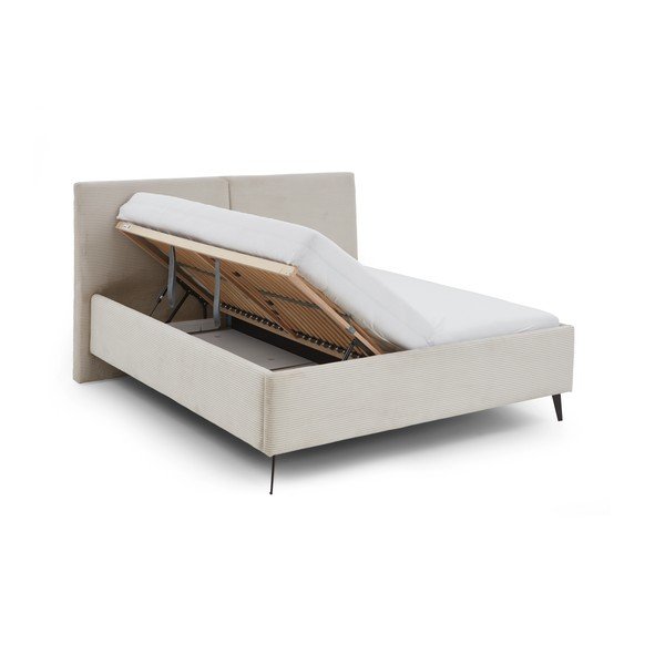 Letto matrimoniale imbottito beige con contenitore con rete inclusa 180x200 cm Lando – Meise Möbel-image-3