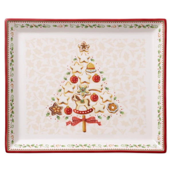 Piatto da portata in porcellana rossa e beige con motivo natalizio Villeroy & Boch, 27,4 x 22,7 cm - Villeroy&Boch
