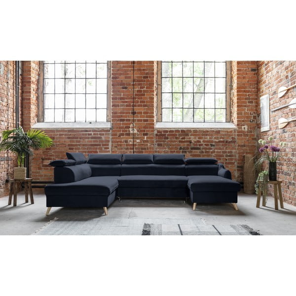 Divano letto angolare a U in velluto blu scuro (angolo sinistro) Sweet Harmony - Miuform-image-1