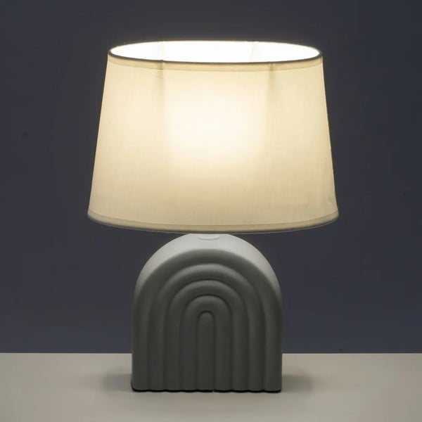 Lampada da tavolo in ceramica bianco-grigia con paralume in tessuto (altezza 31 cm) - Casa Selección-image-1