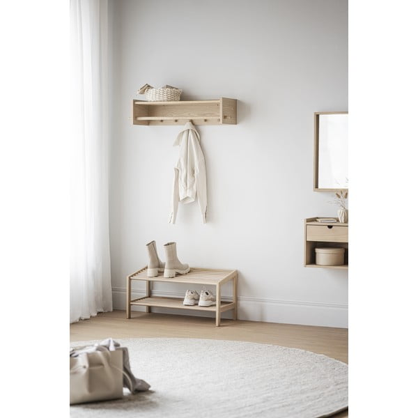 Appendiabiti da parete con ripiano in legno di quercia in colore naturale Hillmond - Rowico-image-4