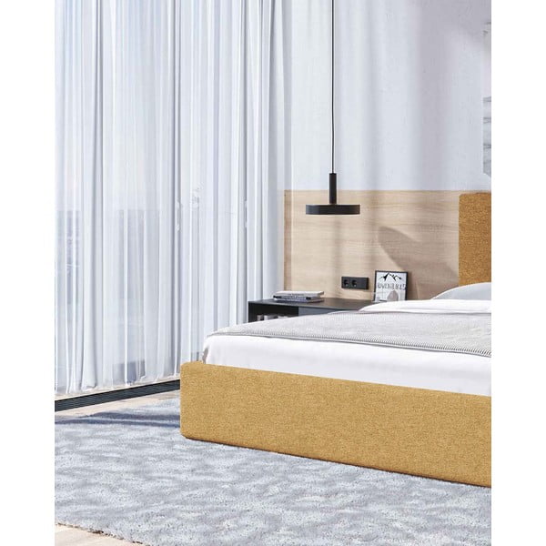 Letto matrimoniale imbottito giallo ocra con contenitore con rete inclusa 160x200 cm Bufo – MESONICA-image-4