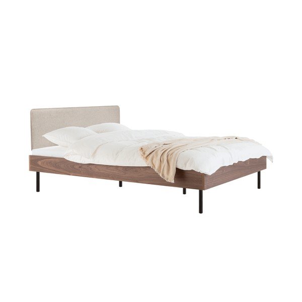 Letto matrimoniale imbottito/in truciolato colore naturale scuro con effetto noce con rete inclusa 200x200 cm Streiko – noo.ma