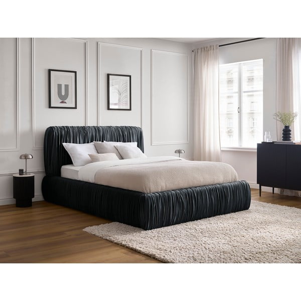 Letto matrimoniale azzurro imbottito con spazio contenitivo con rete inclusa 180x200 cm Blair – Bobochic Paris-image-1