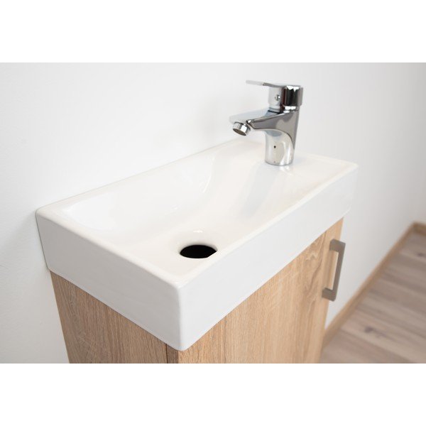 Mobile basso sospeso con lavabo senza miscelatore in rovere decorato in colore naturale 40x79 cm Oia - STOLKAR-image-2